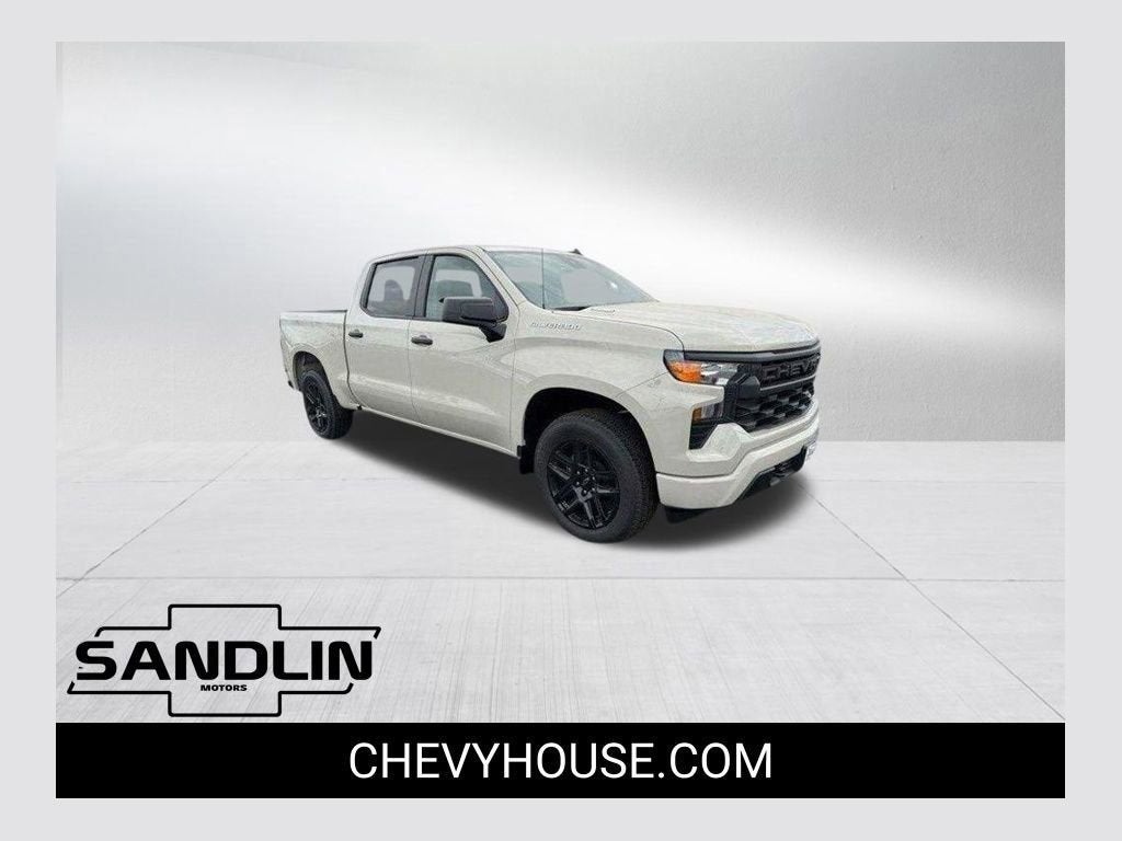 2026 Chevrolet Silverado 1500 Custom in White Sands — front three-quarter view