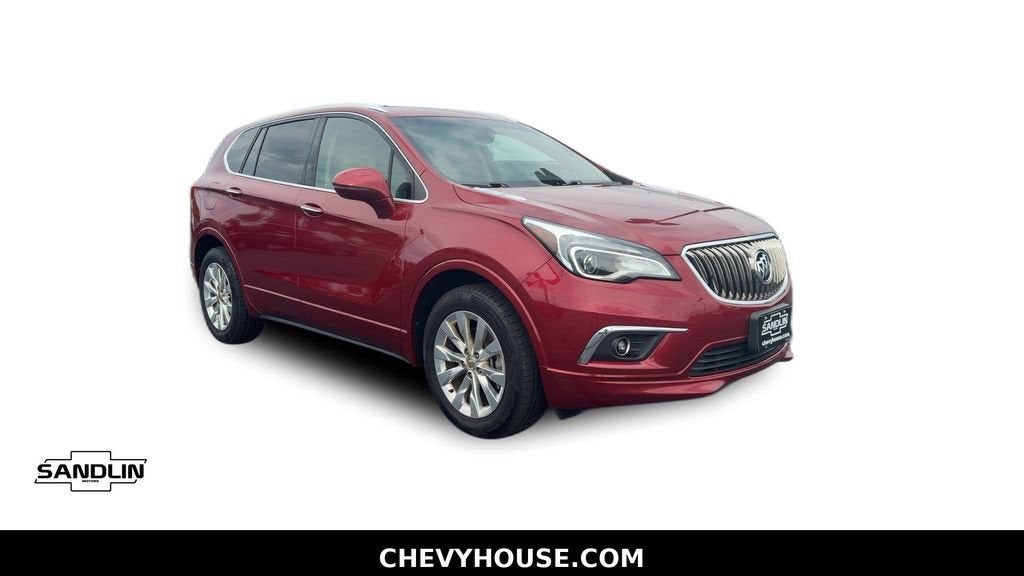 2017 Buick Envision Essence in Chili Red Metallilc — front three-quarter view